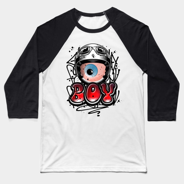Monster Eye with helmet Graffiti Style Baseball T-Shirt by Mister Graffiti